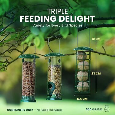 Набір годівниць для птахів Green Haven з металу (3 шт.) - годівниця з сіткою, стійка до білок та щурів