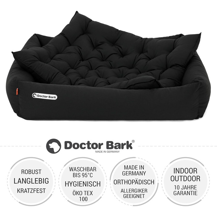 Ортопедичне ліжко для собак Doctor Bark - миється до 95°C, гігієнічне, без запаху, з м'якою підстилкою, для середніх собак (XL, 100x90 см, чорне)
