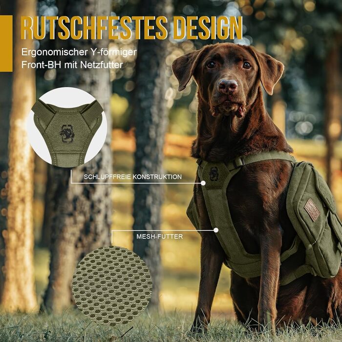 Шлейка для собак OneTigris з рюкзаком, Hoppy Camper 3.0, для кемпінгу та піших прогулянок, зелена, L