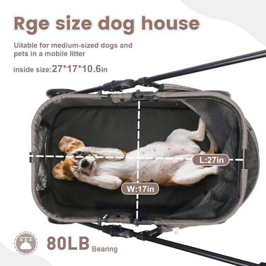 Дитяча коляска для собак з 4 колесами, складна, з регульованою ручкою, подвійна місткість, вагон-jogger з передньою дверцею (Блакитно-зелений) (Кавовий)