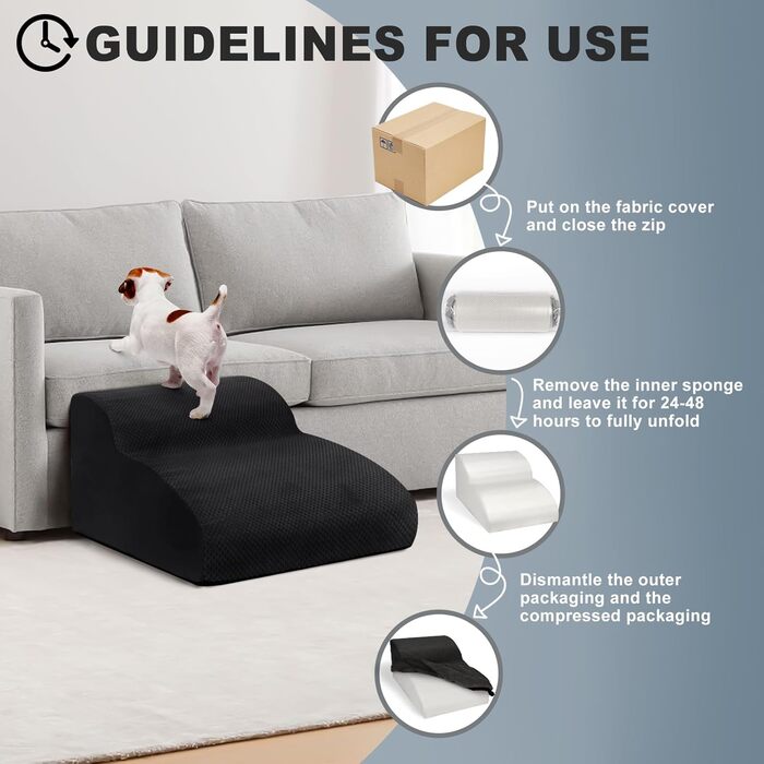 Сходинки для собак Mozvvco: 2 сходинки для маленьких собак, м'який матеріал, знімна оббивка, чорного кольору