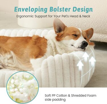 Ортопедичне миється собаче ліжко для котів та маленьких собак, м'який кошик з штучного хутра, диван для домашніх тварин з високим бортиком, антиковзаюче, 64 x 53 x 15 см, бежевий