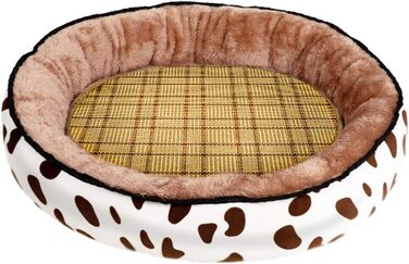 Кругле ліжко-кошик для собак та котів, м'яка плюшева подушка, L (60*48 см), Колір: молочний кавовий