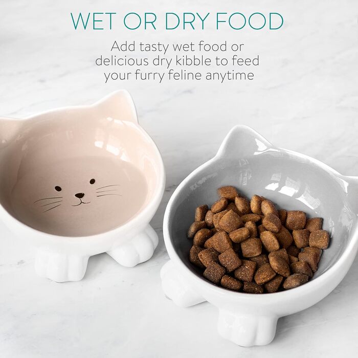 Набір мисок для котів Navaris (2 шт.) - кераміка, неслизькі, для води та корму, можна мити в посудомийній машині, бежевий