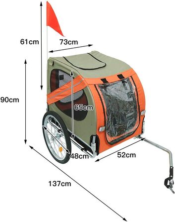 Причіп для собак до велосипеда, 2-в-1: причіп та візок для собак, складаний, для собак до 40 кг, 137x73x90 см (оранжевий)