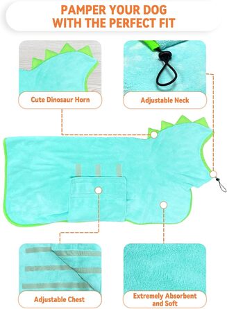 Рушник для собак JOOV E Dog Trockenmante: супер впитываючий, для купання, плавання, після прогулянки (зелений жаб, S, блакитний динозавр)