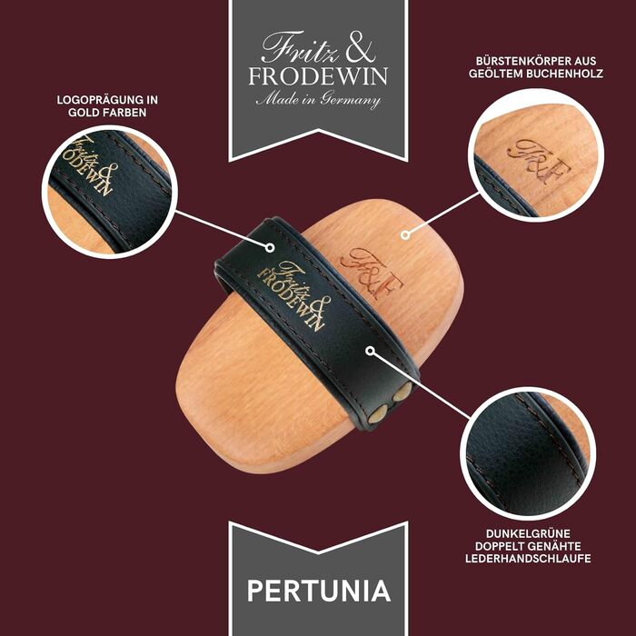 Щітка для собак з довгим волоссям Fritz & Frodewin Pertunia | Преміум-щітка для догляду за шерстю | З натурального дерева та шкіряного ремінця | Зроблено в Німеччині