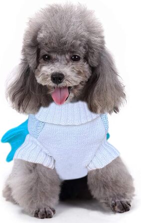 Пуловер для собак CHBORCHICEN, класичний в'язаний пуловер з коміром-горловиною, теплий зимовий одяг для цуценят, милий пуловер з малюнком 'полуниця' та 'серце' (M, Dress-Red1), сукня, небесно-блакитний (Small)