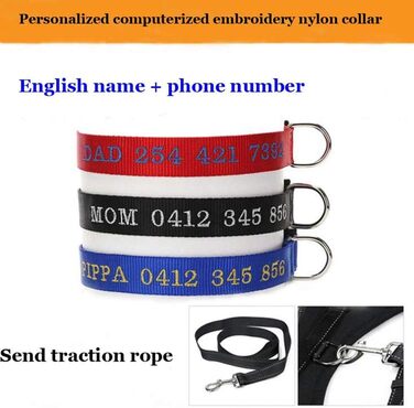 Нашийник для собак Türki XL чорного кольору з нейлону, з гравіюванням, світловідбиваючий, для великих, середніх та малих собак