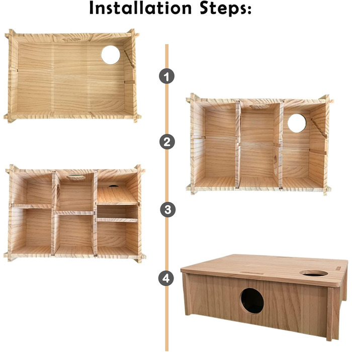 Будинок-лабіринт для хом'яків та морських свинок MUYG, дерев'яний, з декількома кімнатами та тунелями, іграшка-дослідник, аксесуар для дрібних гризунів