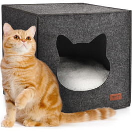 М'яке ліжко для котів ReaVET - затишне гніздечко з подушкою I місце для сну котів з м'якими подушками I дуже м'яке та пухнасте I ліжко для котів з фетру (гніздечко для котів)