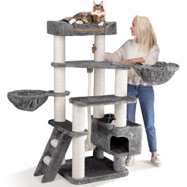 Дряпак для великих котів HAPPYPET Jacob XXL, стійкий кіт-дерево до стелі з сизалевими стовпами та товстою основою, ідеальний для великих порід