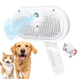 ФІНІГО Щітка для вичісування котів та собак з функцією самоочищення та розпилювачем – щітка для вичісування шерсті котів та собак, для вичісування підшерстка, антистатична, масажна щітка з віконцем для води, перезаряджувана, біла