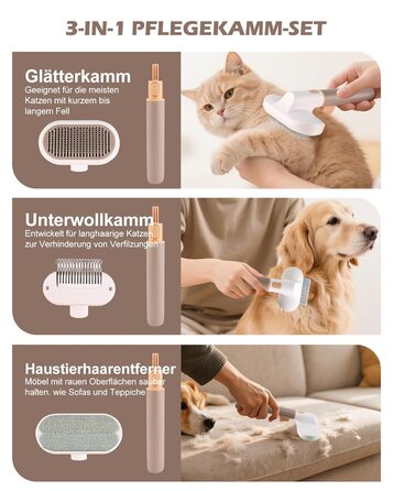 Універсальна щітка для котів та собак з довгим хутром, самоочисна, з нержавіючої сталі, для видалення шерсті та розплутування, з масажними щетинками, зняття шерсті одним натисканням