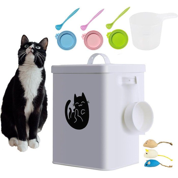 Контейнер для котячого корму JYCRA, портативний, білий, з ложкою