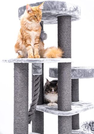 Когтеточка для великих котів Petrebels Scenic View 197 XXL, міцна, для Мейн-кунів, товсті стовпи Ø12 см, сіра/світло-сіра