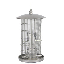 Годівниця для птахів Dehner Natura Premium Triple - 3 в 1, металева, срібна, Ø 22 см, 36.5 см