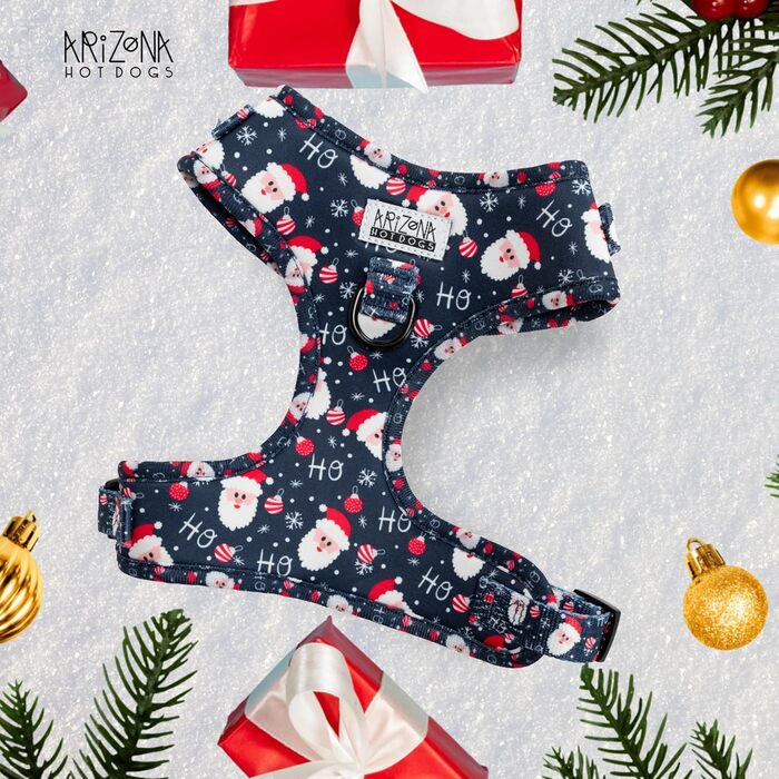 Нашийник для собак на Різдво (S) Hohoho | М'який нашийник Arizona Hotdogs | Леєчка нейлон 1,5м | Різдвяний нашийник для маленьких собак