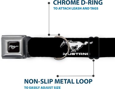 Нашийник для собак Buckle Down Ford Mustang, чорний/сріблястий, 22,9–38,1 см