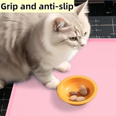 Силіконова килимок для годування домашніх тварин, 50,8 x 40,6 см, вологостійкий, для собак та котів, з антиковзаючою основою, з бортиками, легко миється, сірий