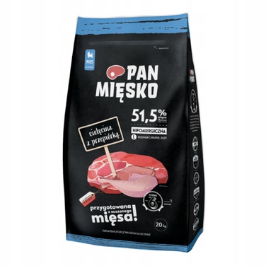 Сухий корм для цуценят Pan Mięsko з телятиною та перепелицею, гранули L, 20 кг