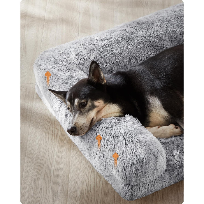 Ліжко для собак Feandrea FluffyHug XL, ортопедичне, знімний та праний чохол, для середніх і великих порід, 106x80x23 см, омбре-сірий