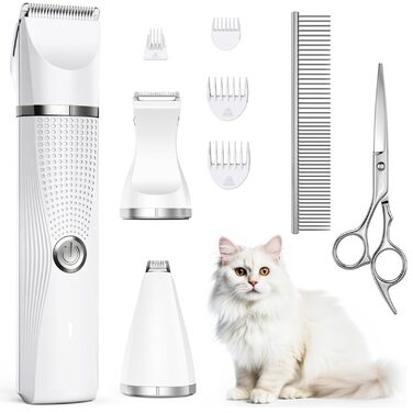 Машинка для стрижки тварин Leise Katze Set: професійна машинка для котів та собак з насадкою, ножицями та гребінцем, USB-C зарядка, біла