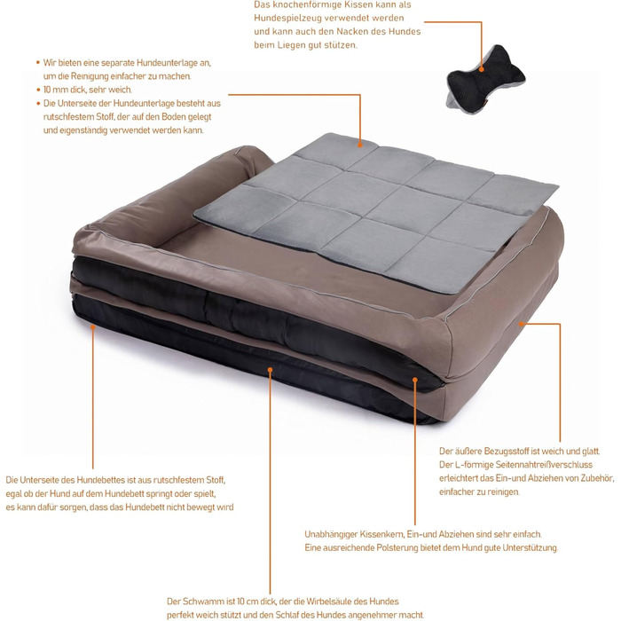 Лягушковий лежак для собак Raikou з знімним подушкою, м'який та пральний – місце для сну, подушка для собак, собаче ліжко, килимок для собак – високоякісне лежак для вашого вірного друга. (80 * 60 * 7 см), Колір: Коричневий