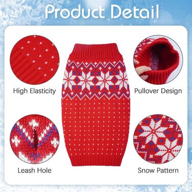 Вовняний пуловер для собак та котів Kuoser: теплий зимовий одяг з візерунком сніжинок для маленьких та середніх порід, червоний колір, XS