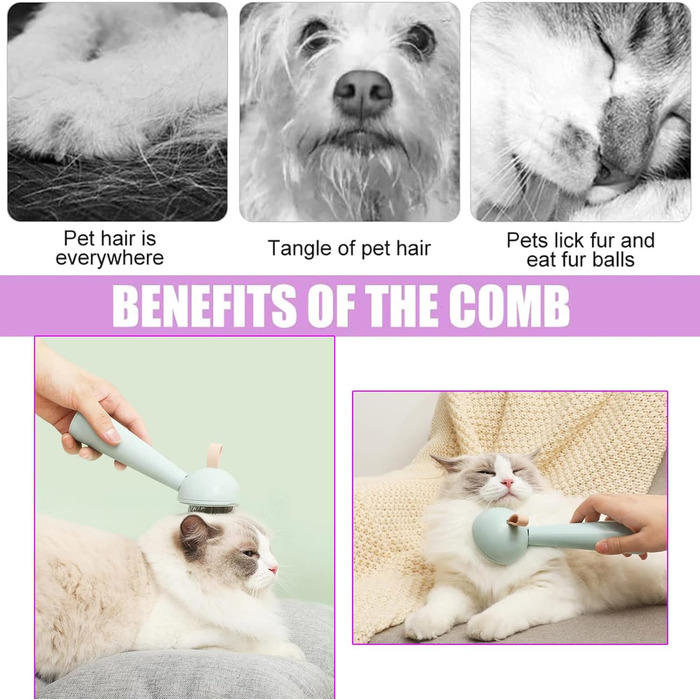 Щітка для котів, щітка для собак, видалення шерсті тварин, для короткої та довгої шерсті, самоочисна, біла