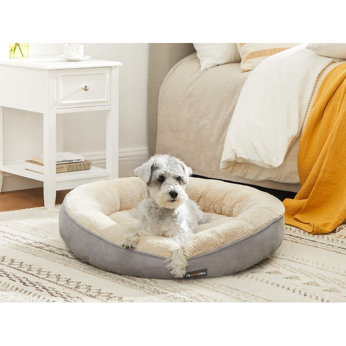 Кругла лежанка для собак та котів Feandrea, діаметр 60 см, світло-сіра, 60x60x18 см