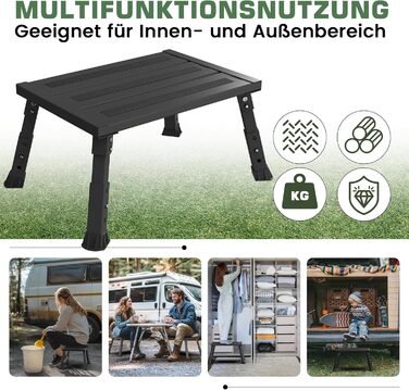 Алюмінієва розкладна сходинка-підставка, 300 кг, 3 сходинки, регульована висота, широка антиковзка поверхня, для автодому, саду та сходинок для собак, легка та складна (Чорний)