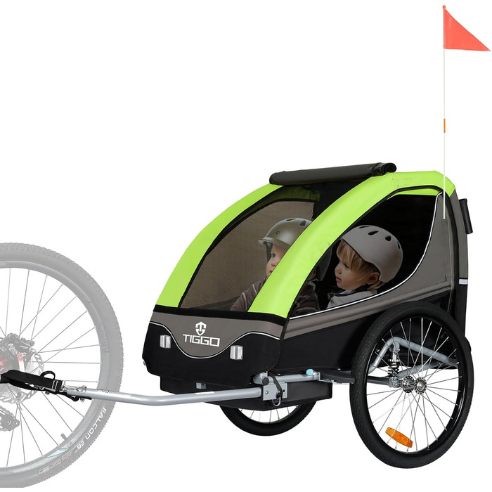 Дитячий причіп Tiggo S2 2-в-1 з підвіскою та поворотним з'єднанням 360° (зелений)