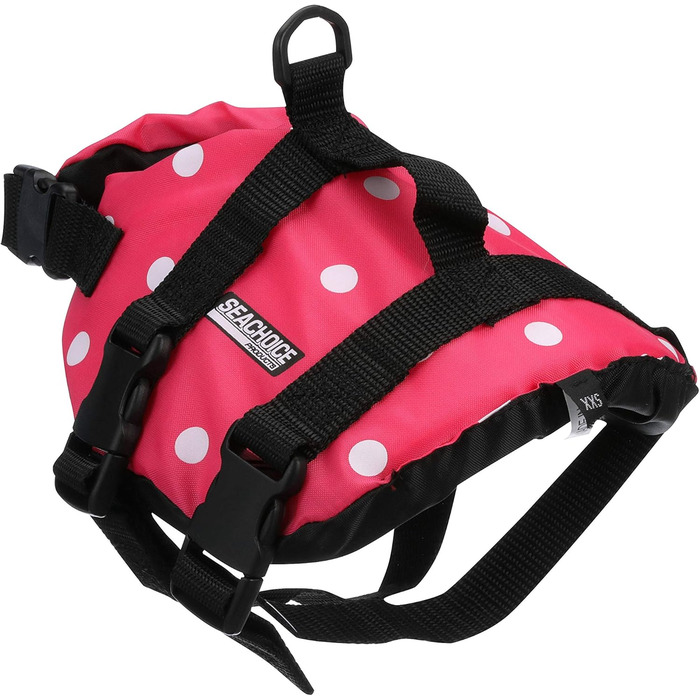 Світшот для собак Seachoice 86260 - рятувальний жилет для собак, регульований, з ручкою, розмір XXS, до 2,7 кг (рожевий у горошок)