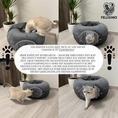 Fellisimo® Будиночок для котів із фетровим тунелем і м'яким лежаком, антиковзка підлога, дихаючий, знімний чохол для подушки, котячий дім-матрац