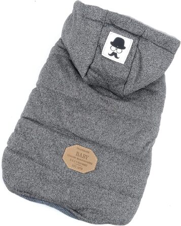 Зимова куртка для собак маленьких порід Ranphy з капюшоном, тепла флісова підкладка, бавовняний халат для домашніх тварин, вітронепроникна куртка, капюшонна куртка для котів, сірий L (Обхват грудей: 42 см), сірий