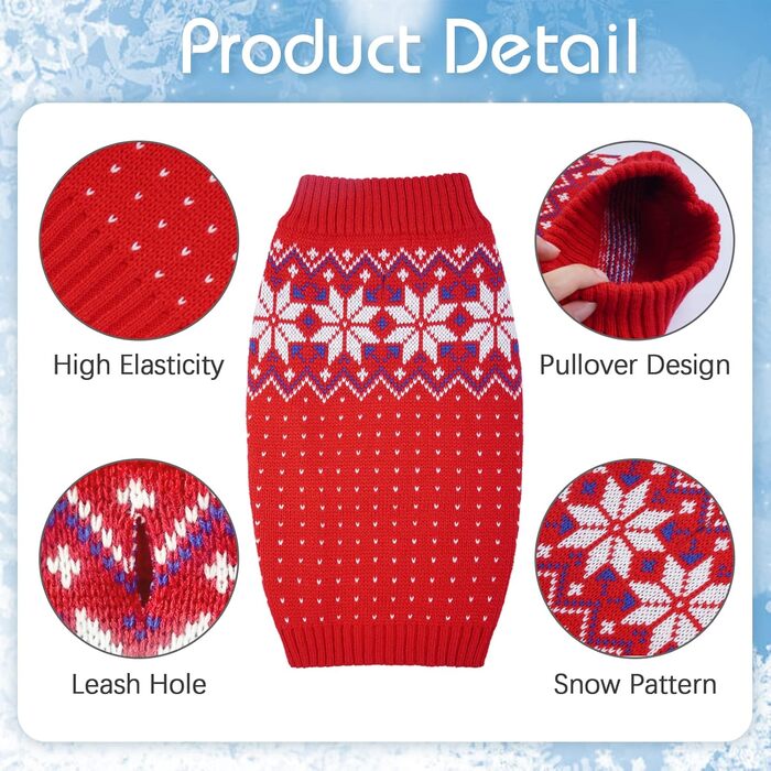 Вовняний пуловер для собак та котів Kuoser: теплий зимовий одяг з візерунком сніжинок для маленьких та середніх порід, червоний колір, XS