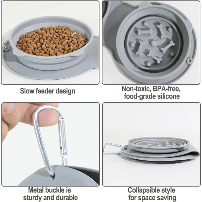 CEASELESLY Набори мисок для собак з нержавіючої сталі, 2 шт по 400 мл, з підставкою з силікону, для собак середніх та маленьких порід, котів та цуценят, сірий колір