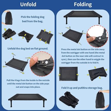 Охолоджуване ліжко для собак Pozico, складане, з металевим каркасом та дихаючою сіткою, для собак та котів, чорне, розмір L (83x66x20)