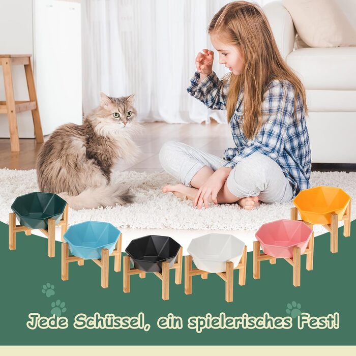 Керамічна годівниця для котів та собак на підставці, похила, зелена