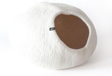 Преміум котяча печера LucyBalu® з фетру | Натуральне котяче ліжко з 100% пухкої вовни | Фетрова печера для котів ручної роботи в Непалі | Затишна котяча печера | 45x45x28 см | Білий