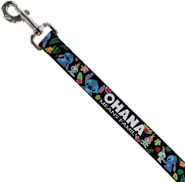 Повідок для собак Ohana Family Stitch Scrump, тропічний принт, чорний, 120 см, ширина 3,8 см