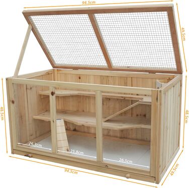 Клітка для хом'яка з сосни, 94,5 x 48,5 x 49,5 см, з платформами, драбиною та будиночком