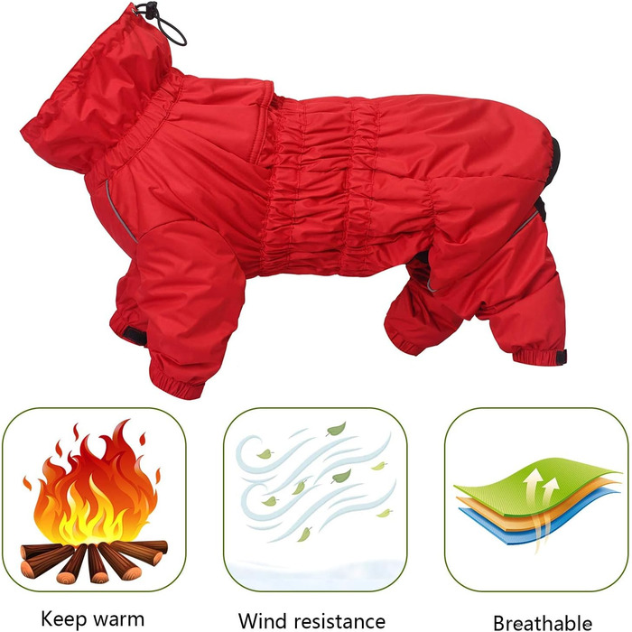 Зимовий костюм для собак з ніжками, водонепроникний, з флісовою підкладкою, вітростійкий, світловідбиваючий, для маленьких та середніх собак (L, червоний)