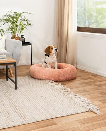 Кругле ліжко для собак та котів Lionto, Ø 60 см, рожеве, м'яке, з плюшу, з товстою наповнювачем, 80x80x24 см