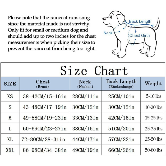 MOREZI Водонепроникний дощовик для собак з захистом лап та міцною капюшоном - Легкий, для малих/середніх порід - Застібка-блискавка, регульований шнурок, синій, S (Обхват грудей: 43-48 см), колір 'Глибокий синій'
