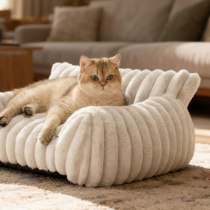 Миска-ліжко для собак і котів LOMUG 60x45x20 см, бежева. Зручне, миється, з ортопедичним ефектом, з високим бортиком. Підходить для маленьких собак та котів.