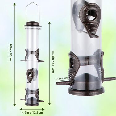 Годівниця для птахів Mixxidea з металевої труби для вулиці, 6 портів, підвісна годівниця для диких птахів