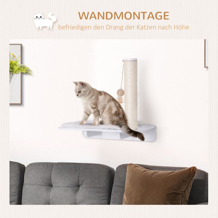 PawHut Cat Lounger Cat Tree з плюшевою подушечкою Play Ball 53 см Розважальна полиця для кішок білого кольору для щасливих котів