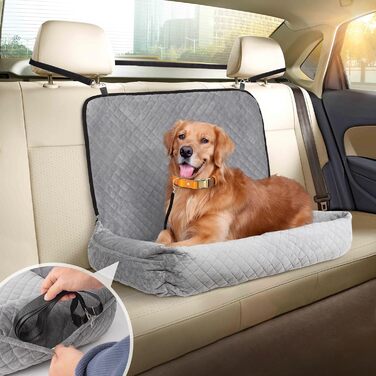 Автокрісло для собак Todeco: великі та середні породи, миється, знімається, з ременями безпеки, кишені, водонепроникне, сіре